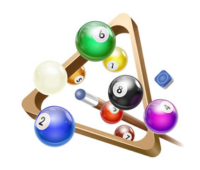 Sticker - Flying Billiard Ball with Triangle Rack Vector illustration Ready for Cards, Posters. Pool Snooker Games.