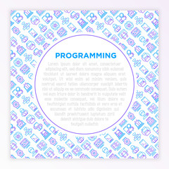 Wall Mural - programming concept with thin line icons: developer, code, algorithm, technical support, program set