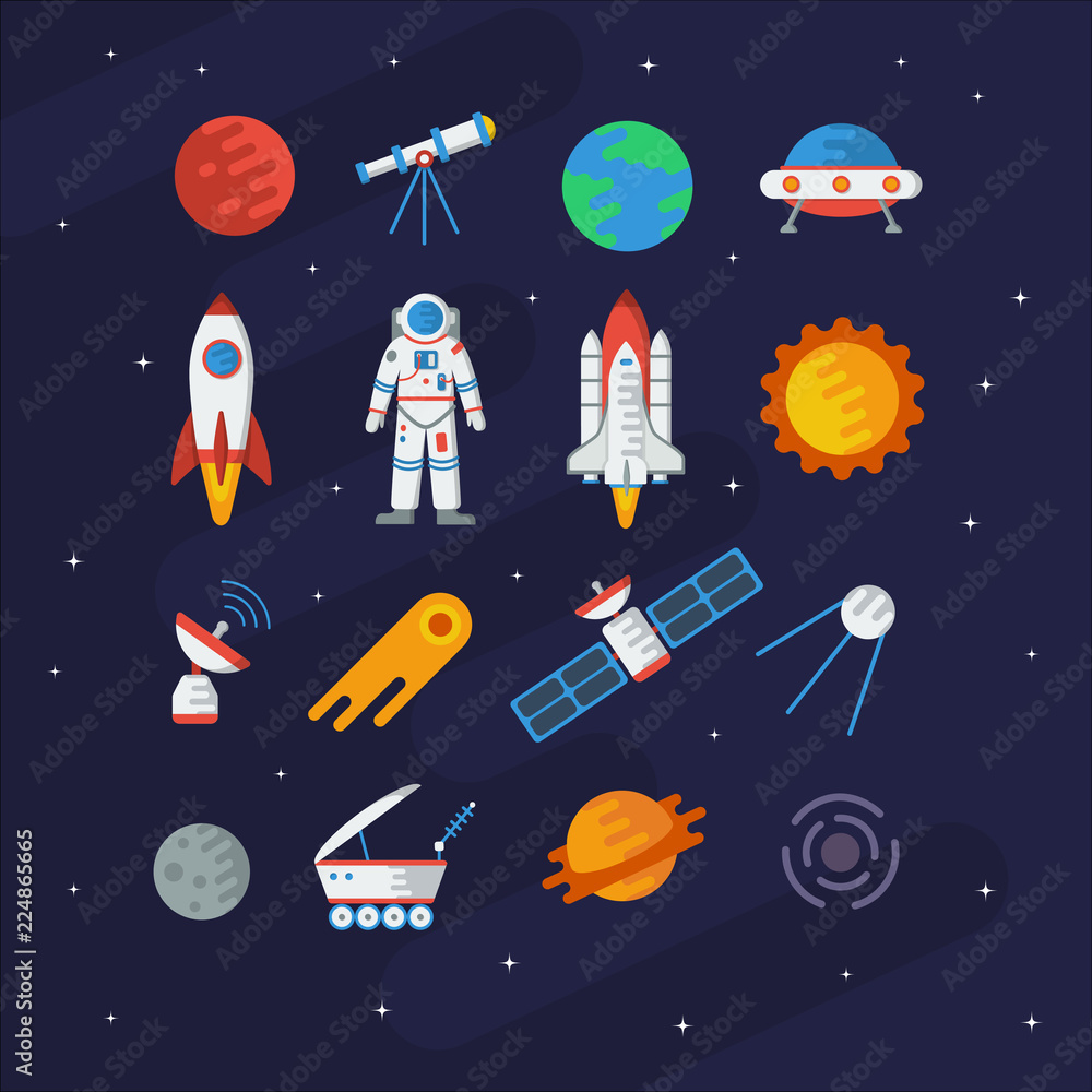 Space Weather Vector Space collection for you design: planets, the sun, comet, astronaut ...