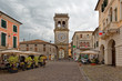 Este, Italy August 24, 2018: the clock tower on the main square in Este.