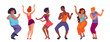 Young people of different Nations and gender dancing. Cartoon vector set