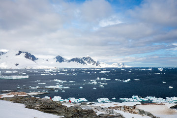 ice in the Antarctica with iceberg in the ocean