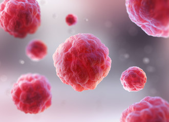 Wall Mural - microscope of red human cell, research of stem cells. 3d illustration.