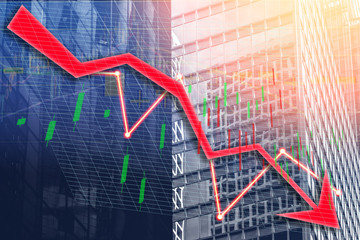 Composing with business building and stock chart (red bear chart) 