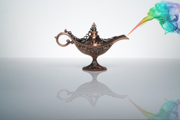 Magic Lamp with smoke art on white background