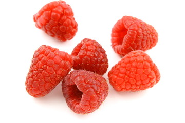 Wall Mural - fresh red raspberry fruits isolated on a white background