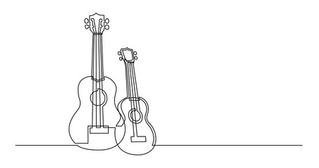 Wall Mural - Animation of continuous line drawing of couple of ukulele guitars