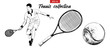 © DELstudio - Vector engraved style illustration for posters, decoration and print. Hand drawn sketch set of tennis player, tennis racket and ball isolated on white background. Detailed vintage etching drawing.