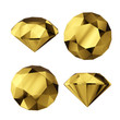© wacomka - 3d render, gold diamond, golden jewel, precious gem, icon, perspective view, brilliant clip art set, isolated on white background