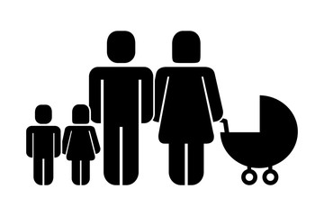 Wall Mural - parents with son daughter and baby pram pictogram