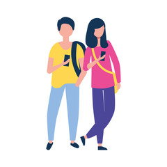 Poster - man and woman together using smartphone