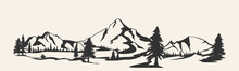 Mountains Vector.Mountain Range Silhouette Isolated. Mountain Vector Illustration