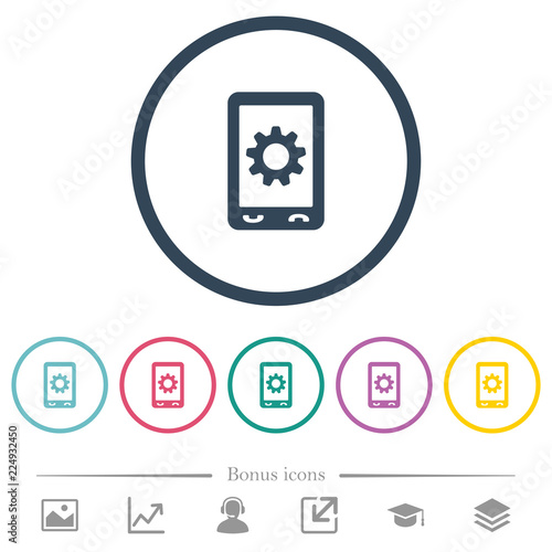 Fotografía Mobile settings flat color icons in round outlines