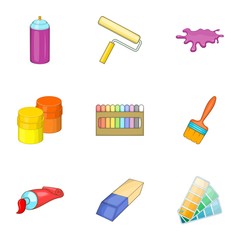 Wall Mural - Tools for painting icons set. Cartoon illustration of 9 tools for painting vector icons for web