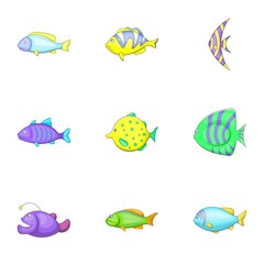 Wall Mural - Marine life icons set. Cartoon illustration of 9 marine life vector icons for web