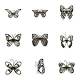 Fototapeta Motyle - Butterflies with open wings icons set. Cartoon illustration of 9 butterflies with open wings vector icons for web