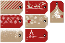 Set Of Christmas And New Year Gift Tags - Colored Illustrations, Vector