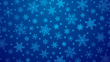 Christmas Illustration With Various Small Snowflakes On Gradient Background In Blue Colors