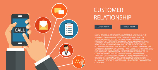Wall Mural - Business customer care service concept. Icons set of contact us, support, help, phone call and website click. Flat vector