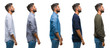 © Krakenimages.com - Collage of young man wearing casual look over white isolated backgroud looking to side, relax profile pose with natural face with confident smile.