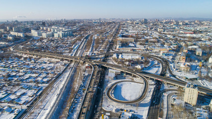 Wall Mural - Khabarovsk road junction . the view from the top. taken by drone. prospect 60 years of October .