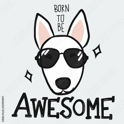 Cuadros en Lienzo Bull Terrier born to be awesome cartoon vector illustration
