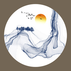 Wall Mural - abstract ink and wash landscape..