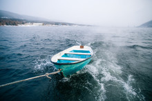 Blue Boat In The Cold Sea