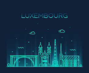 Wall Mural - Luxembourg skyline vector linear style city trendy