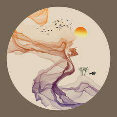 Wall Mural - abstract ink and wash landscape..