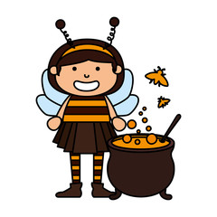 Poster - girl dressed up as a halloween bee with cauldron