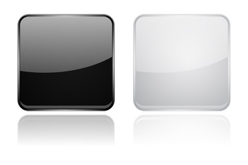 Wall Mural - square glass buttons. black and white 3d icons