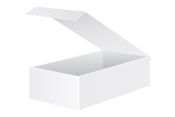 Open white box mockup. Vector 3d illustration isolated on white background