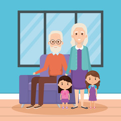 Wall Mural - grandparents with granddaughters in house