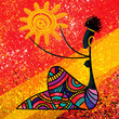 African girl holds the sun digital painting artwork on red abstract background illustration