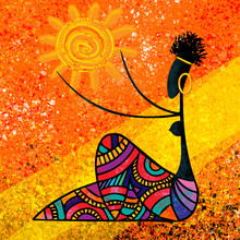 African Girl Holds The Sun Digital Painting Canvas Artwork Original In Warm Colors