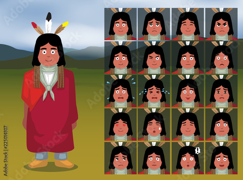 Native American Sioux Cartoon Emotion faces Vector Illustration