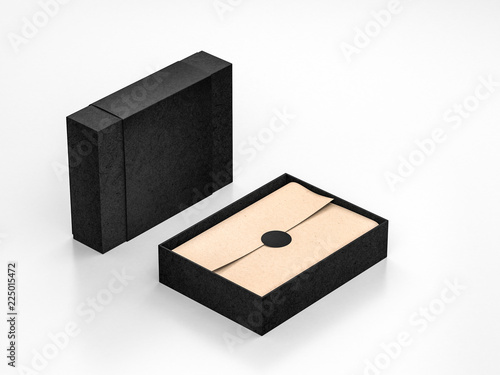 Download Opened Black Box Mockup With Kraft Wrapping Paper And Label Buy This Stock Illustration And Explore Similar Illustrations At Adobe Stock Adobe Stock PSD Mockup Templates