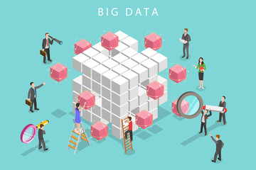 Wall Mural - flat isometric vector concept of big data analysis, database research, advanced analytics.