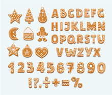Gingerbread Cookies Alphabet, Arabic Numbers, Sign