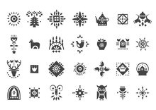 Vector Set Of Black Christmas Icons In Scandinavian Style.