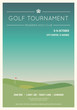 Retro style golf club poster. Blue sky and green golf field. Golfclub competition poster. Championship or tournament text placeholder. Template for golf competition or championship event.