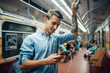 © Nomad_Soul - Young man using phone in metro, addicted people