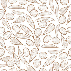 Wall Mural - Shea. Leaves, fruit. Background, wallpaper, seamless. Sketch. Mo