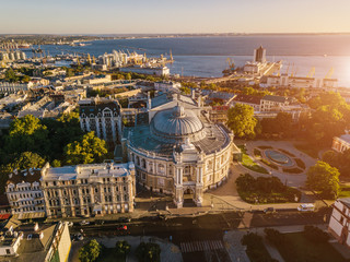 Odessa Ukraine sightseeing Opera and Ballet Theater. aerial photography. Top view