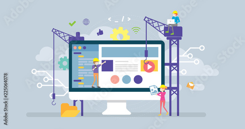 Under Construction Page Tiny People Character Concept Vector