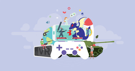 Video Game Tiny People Character Concept Vector Illustration, Suitable For Wallpaper, Banner, Background, Card, Book Illustration, And Web Landing Page