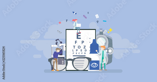 Cuadros en Lienzo Medical Ophthalmologist Eyesight Check Up Tiny People Character Concept Vector I
