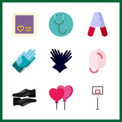 9 rubber icon. Vector illustration rubber set. stamp and gloves icons for rubber works