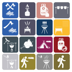 Set of camping equipment icons